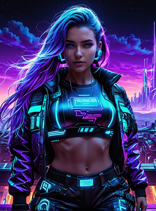 cyberpunk woman, neon city