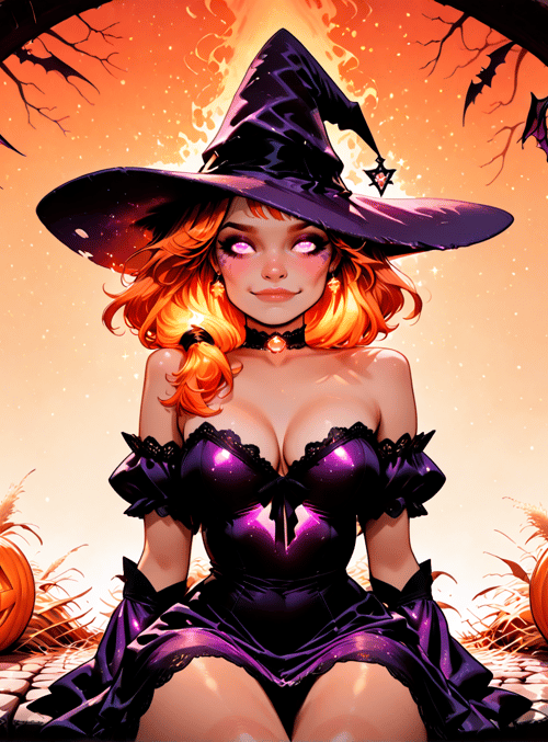 witch, pumpkin, candle, bat, castle, girl