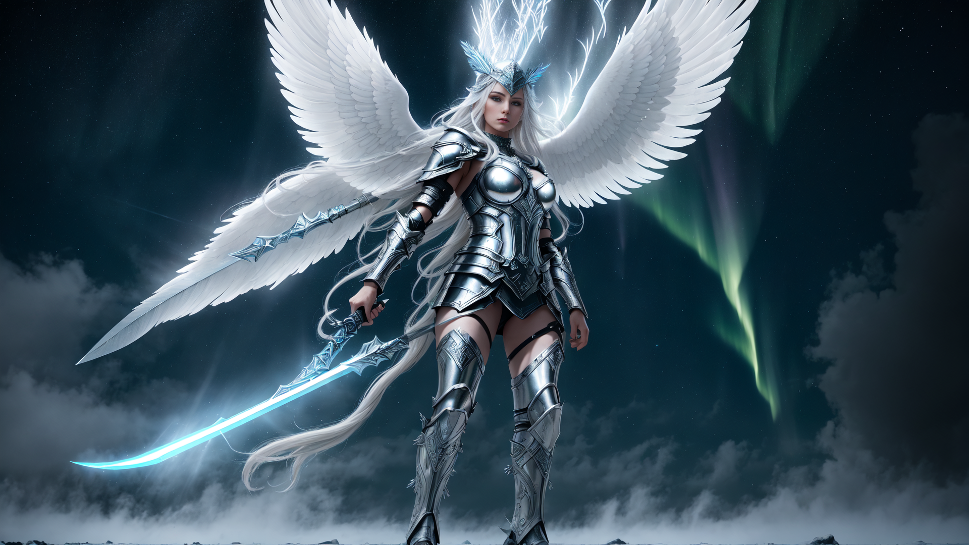 AI generated wallpaper featuring angel, warrior, sword