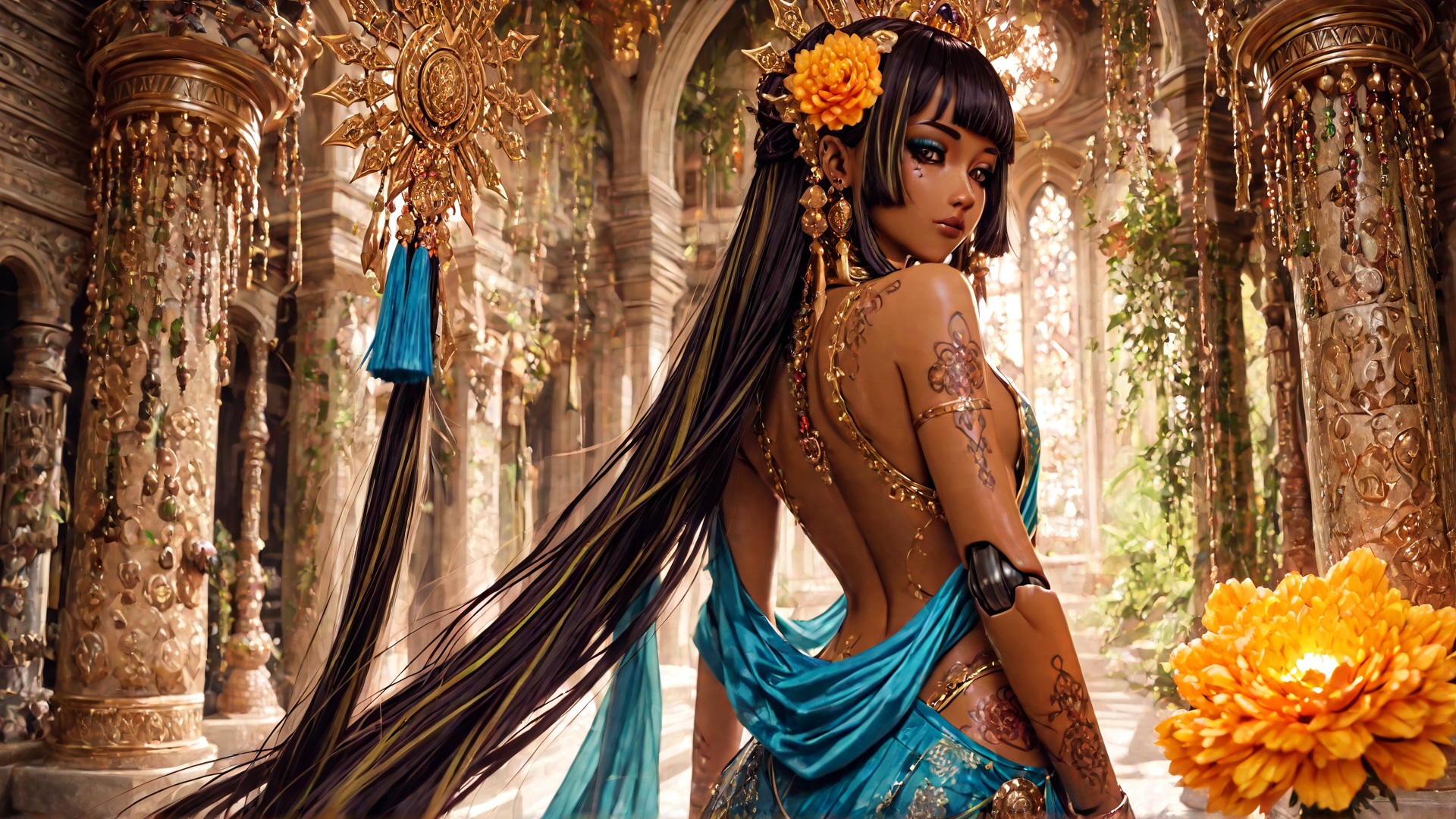 AI generated wallpaper featuring woman, goddess, queen, princess, sultan, goddess, nymph