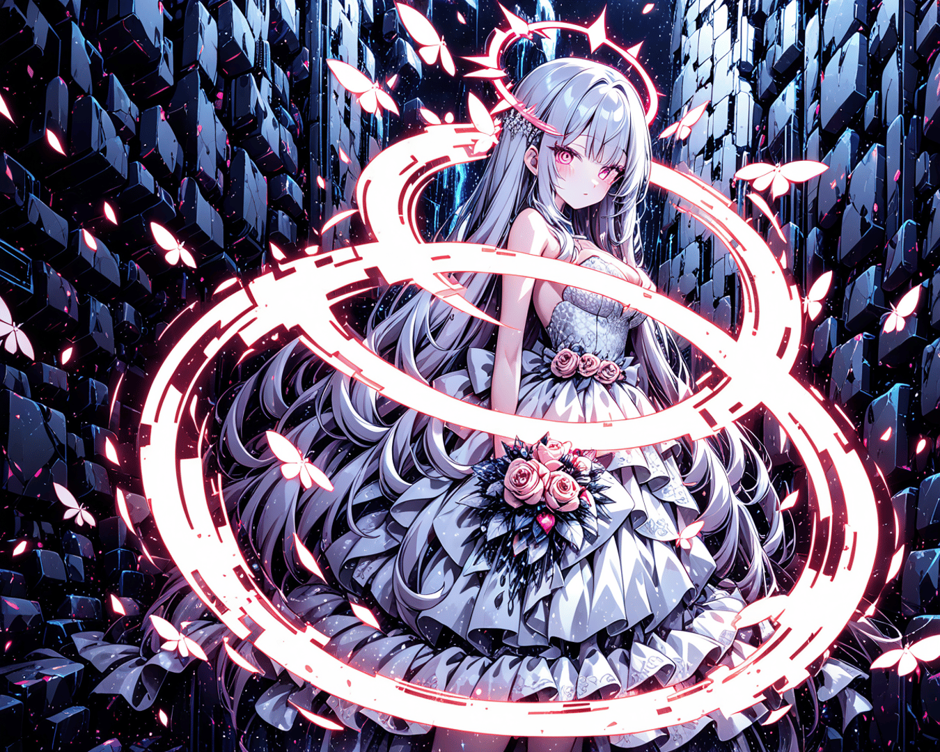AI generated wallpaper featuring girl, butterfly, crystal