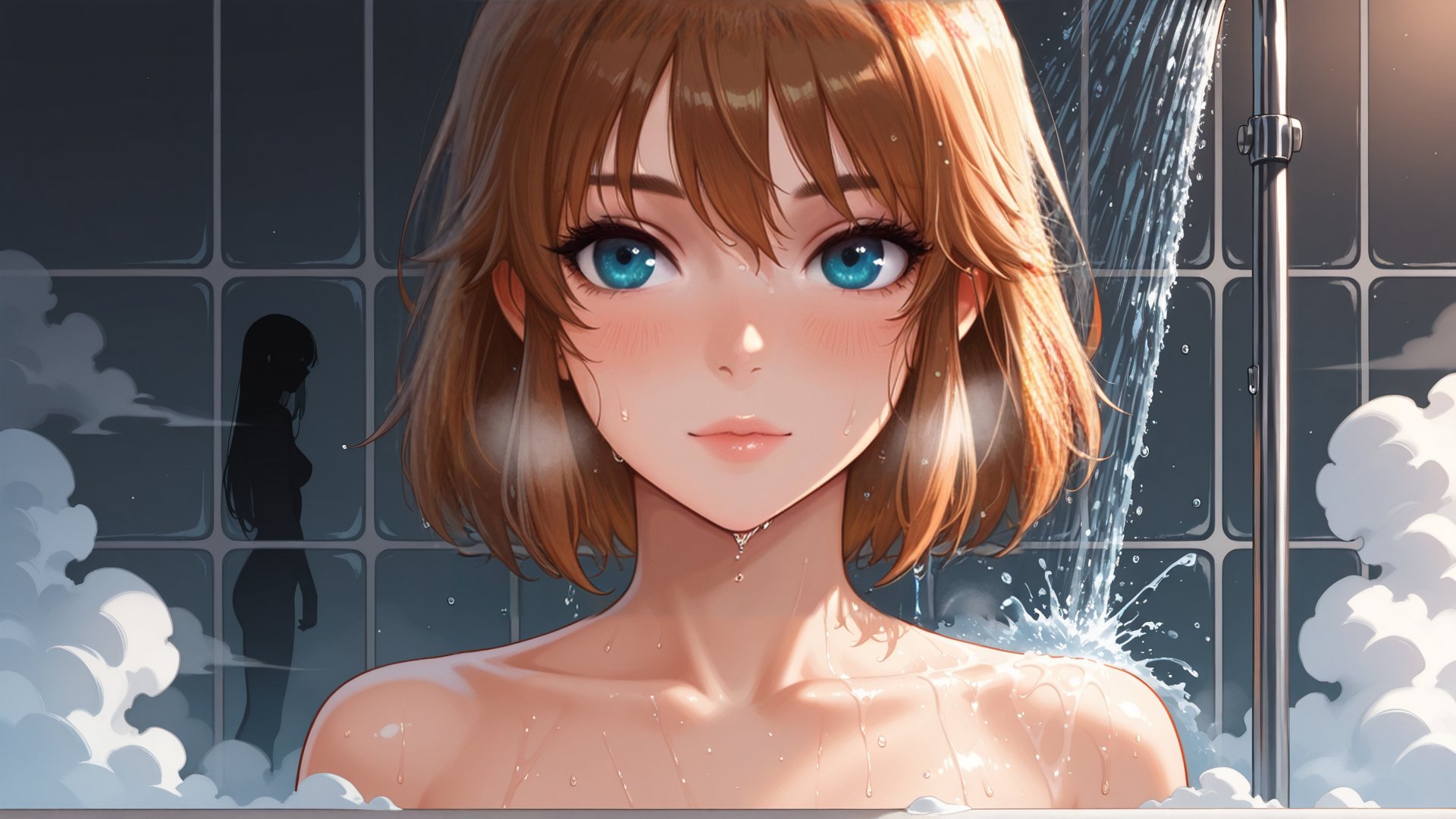AI generated wallpaper featuring woman, shower, silhouette