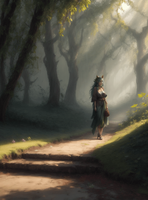 woman, forest, path