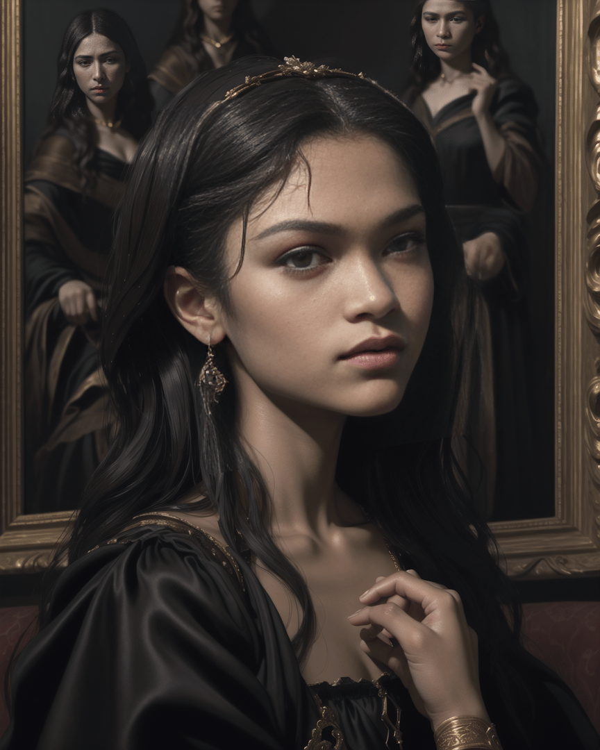 AI generated wallpaper featuring woman, portrait, painting