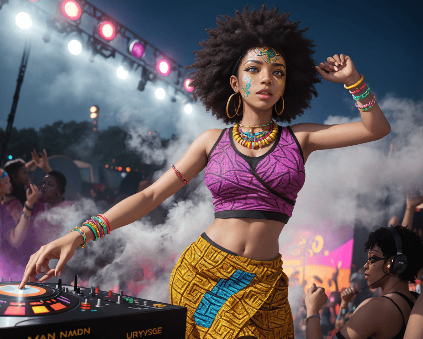 AI generated wallpaper featuring dj, woman, crowd