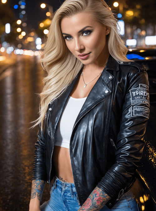 woman, tattoo, leather