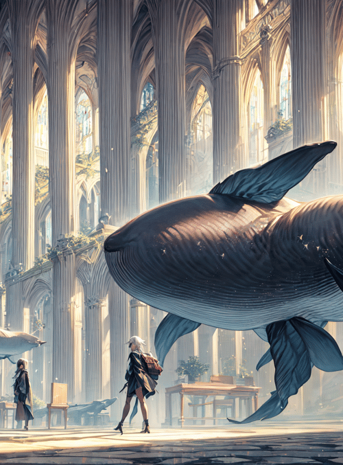 whale, cathedral, girl