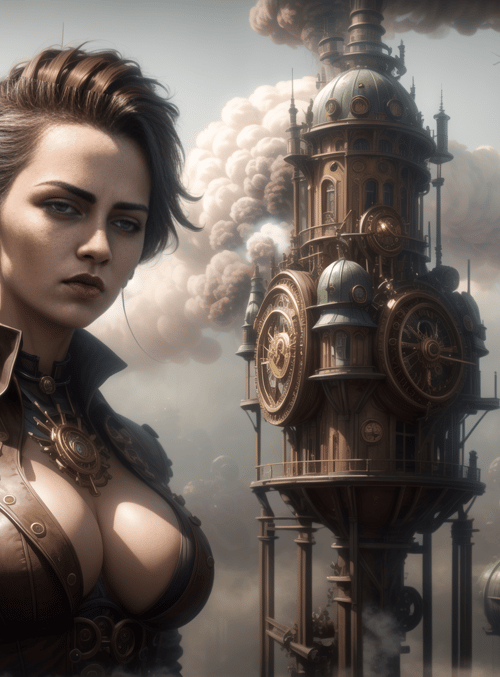 woman, steampunk, clock tower