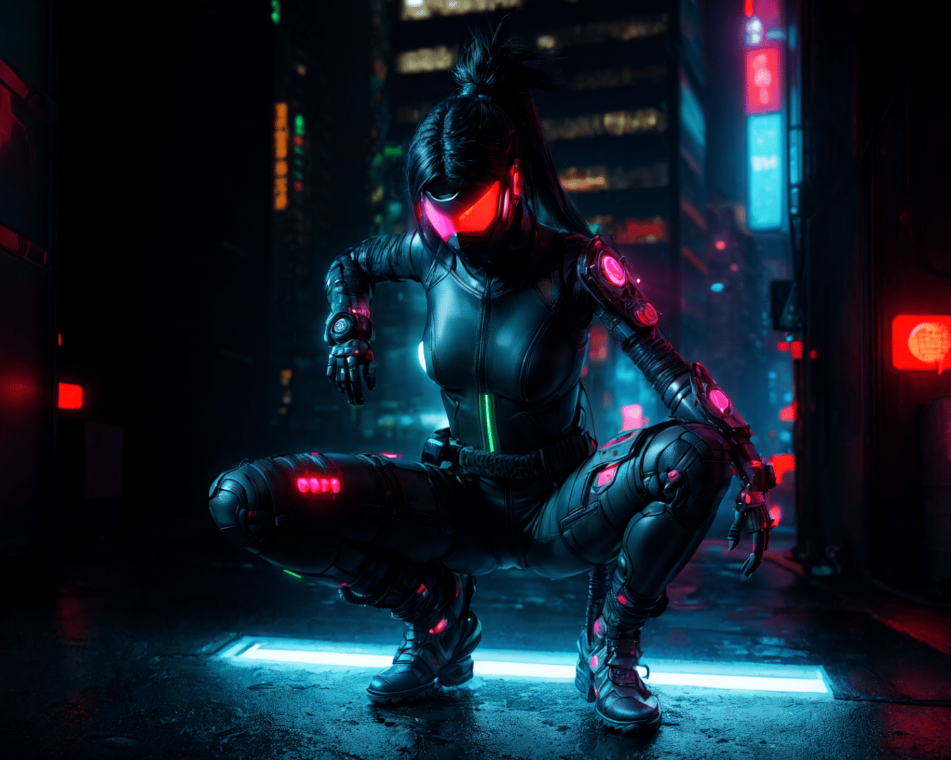 AI generated wallpaper featuring cyborg, fighter, woman