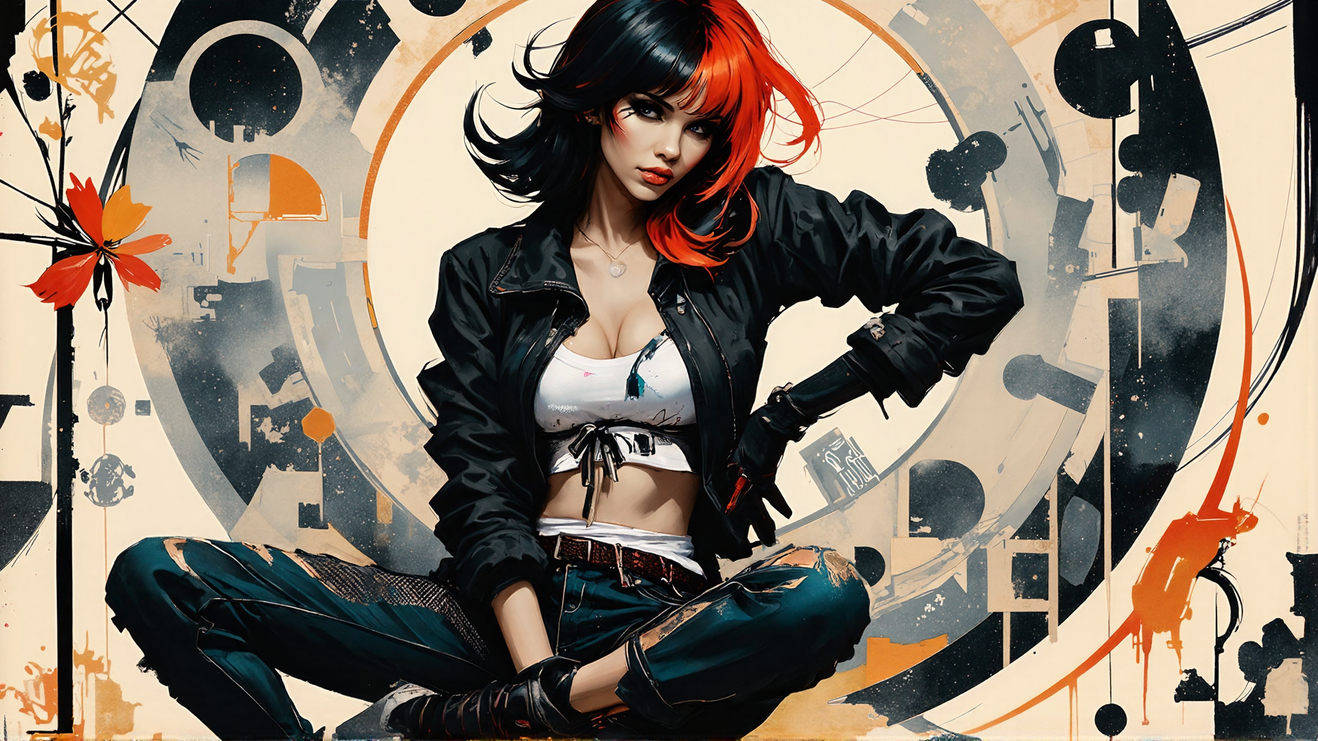 AI generated wallpaper featuring woman, graffiti, painting, artwork