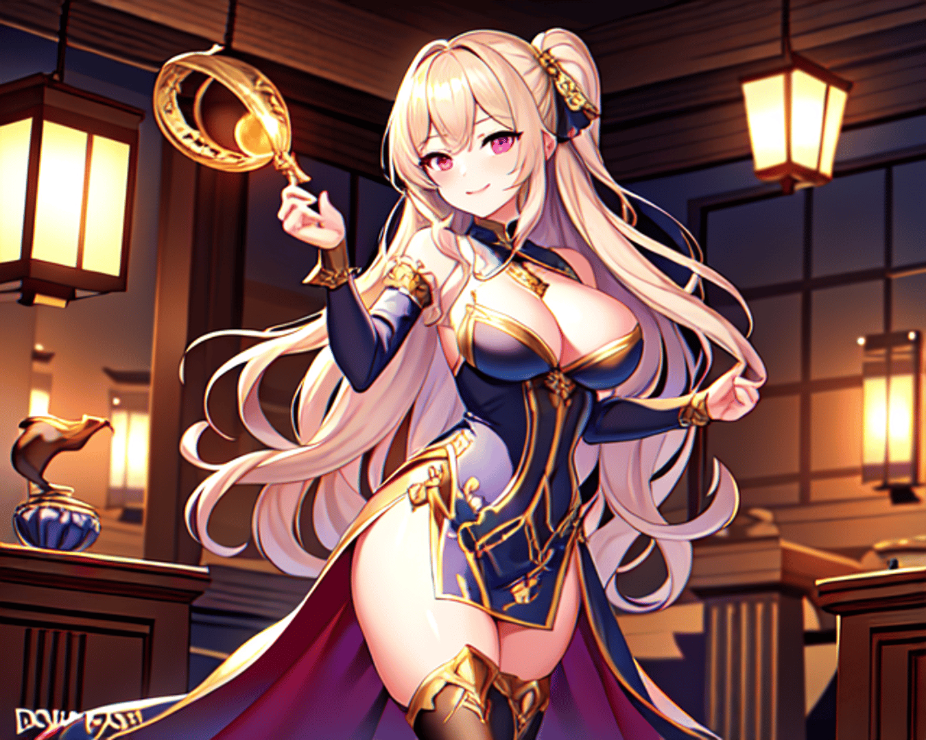 AI generated wallpaper featuring anime girl, magic mirror, sorceress