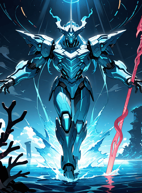 robot, armor, trident