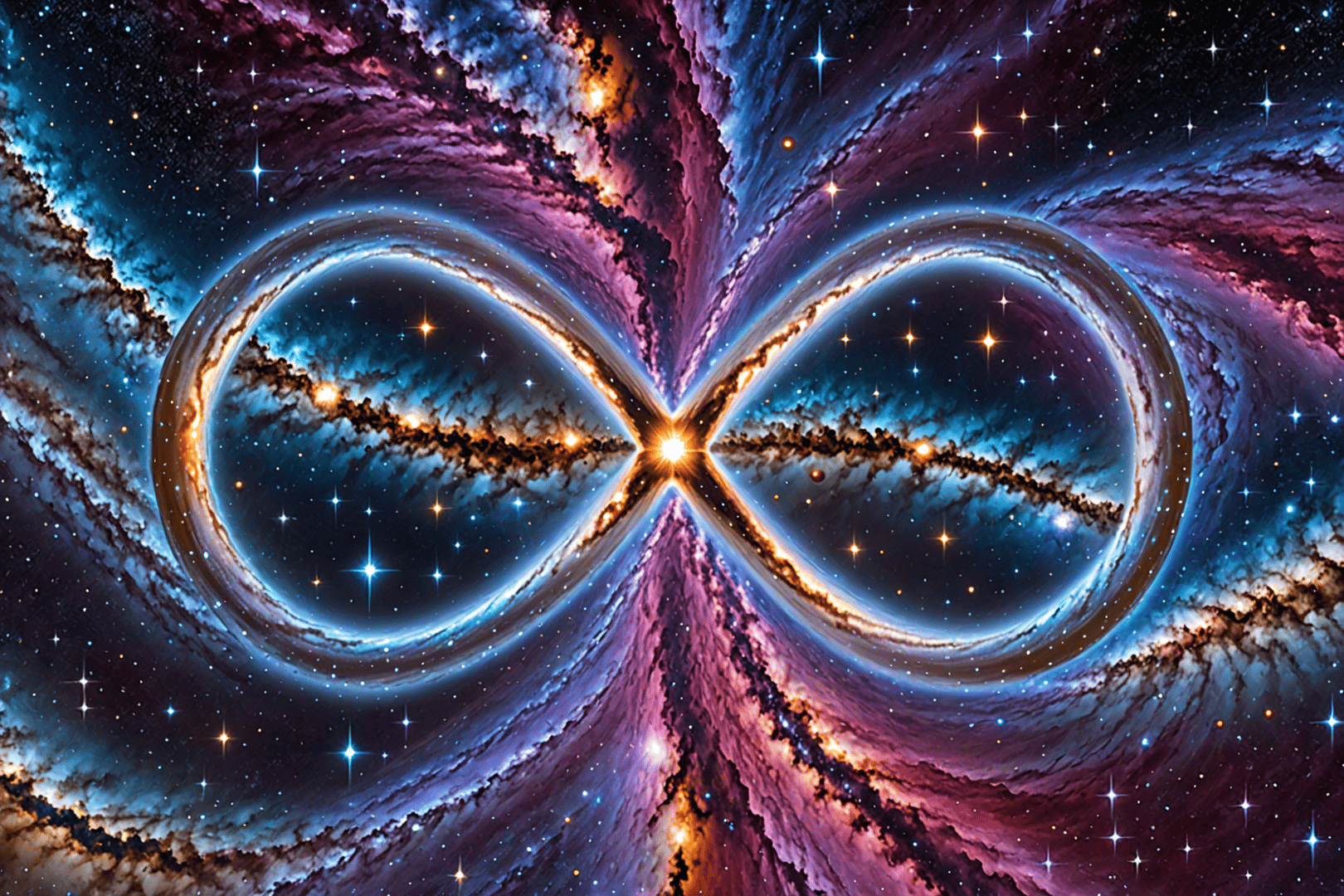 AI generated wallpaper featuring infinite symbol, galaxy, nebula