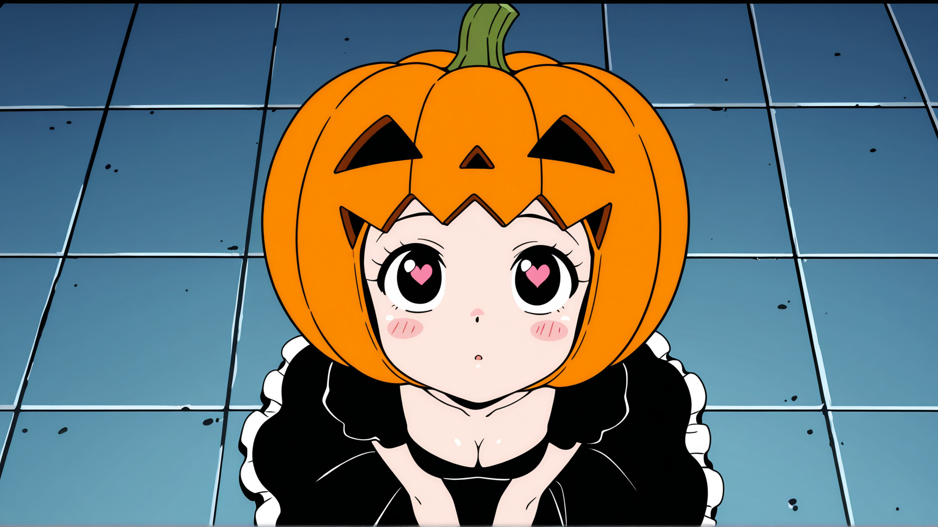 AI generated wallpaper featuring pumpkin, anime girl, costume