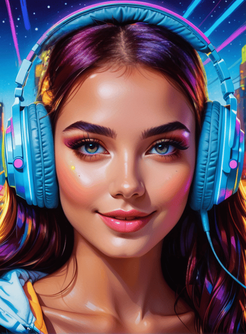 woman, headphones, cityscape