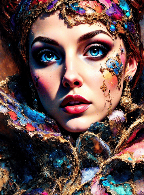 woman, cosmic, galaxy, headdress, jewelry, cape