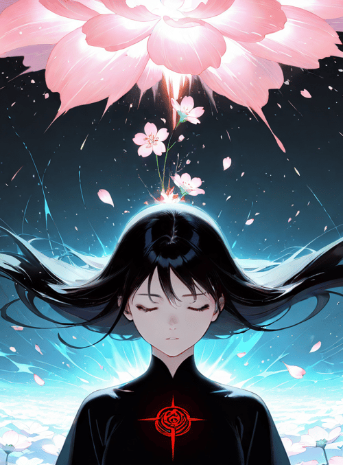 girl, flower, petals
