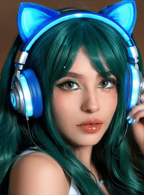 woman, headphones, cat ears