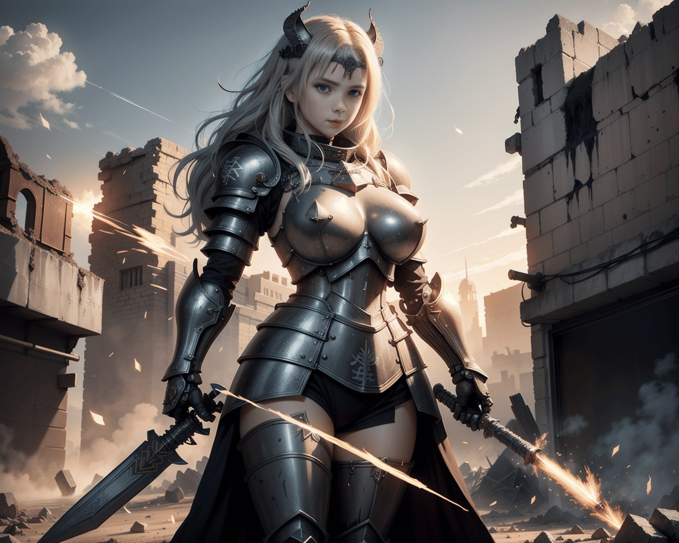 AI generated wallpaper featuring armor, swords, battle