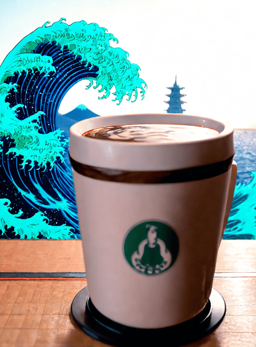 coffee cup, wave, tower