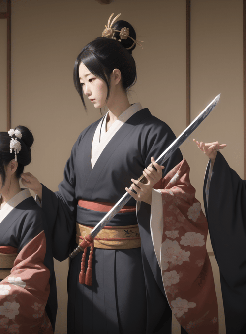 women, kimono, sword, traditional, hairpin, room