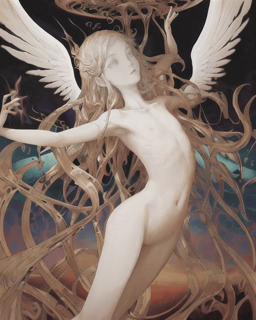 AI generated wallpaper featuring angel, woman, hair
