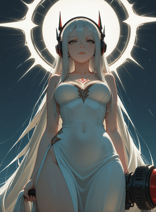 anime girl, headphones, sword, moon, trees, sky
