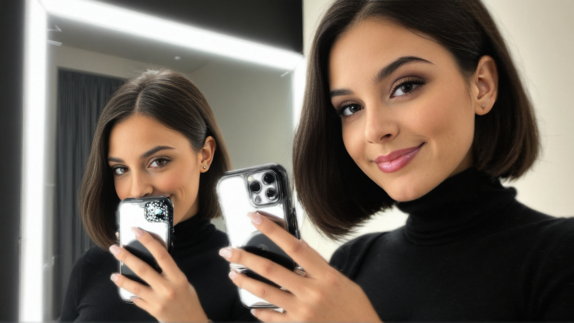 AI generated wallpaper featuring woman, mirror, phone