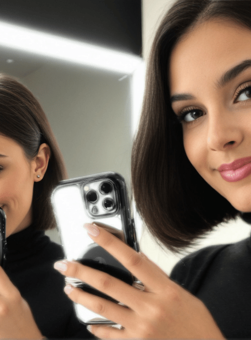 woman, mirror, phone