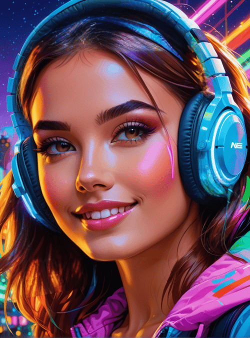 woman, headphones, city
