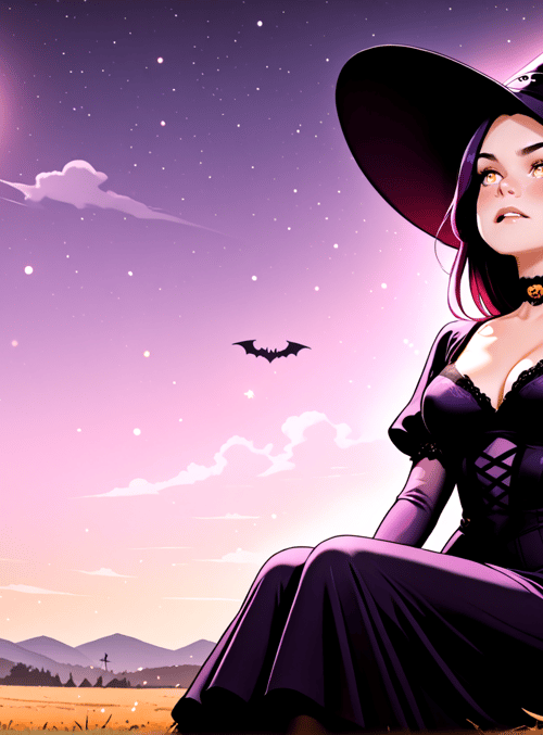 witch, pumpkin, bat, moon, field, castle, grass
