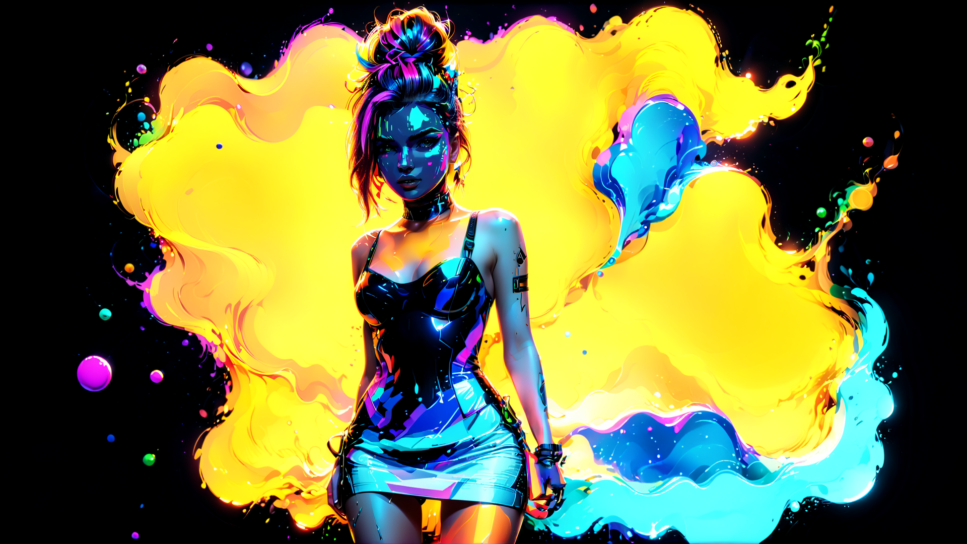 AI generated wallpaper featuring woman, futuristic, digital