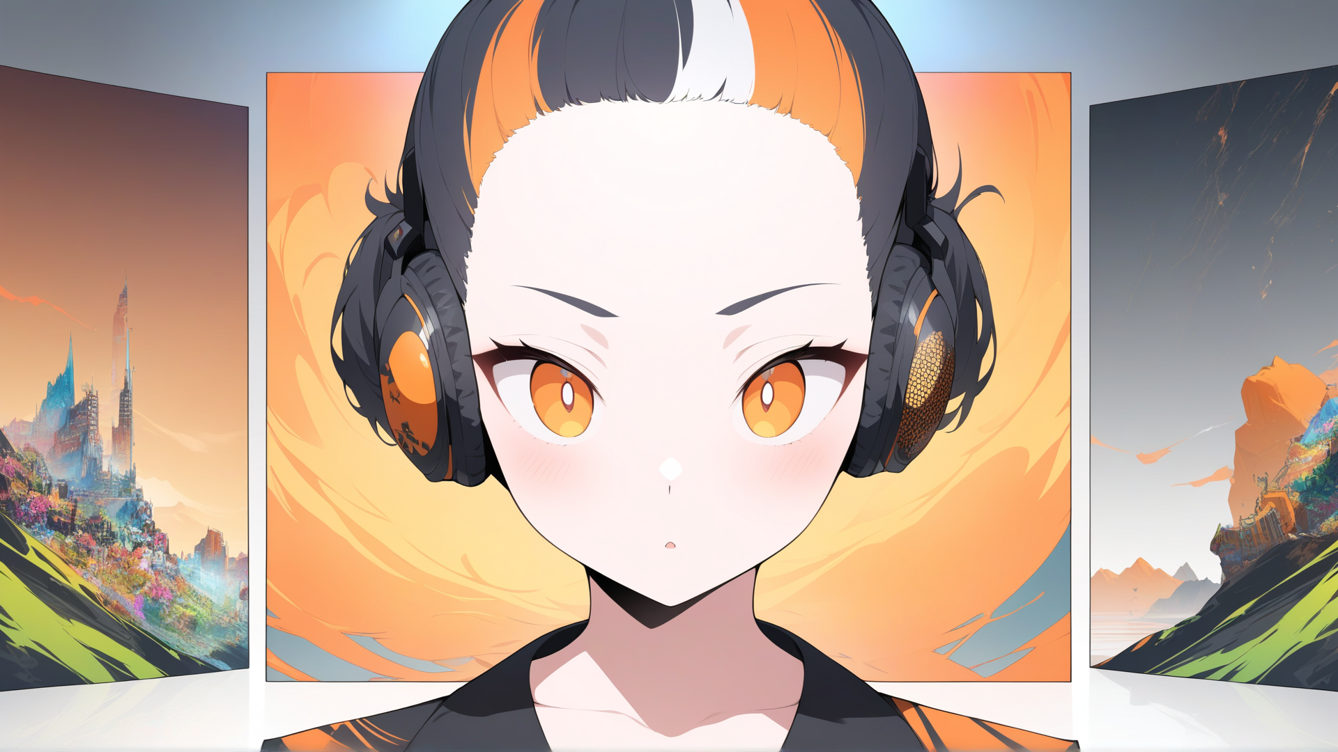 AI generated wallpaper featuring anime, girl, headphones