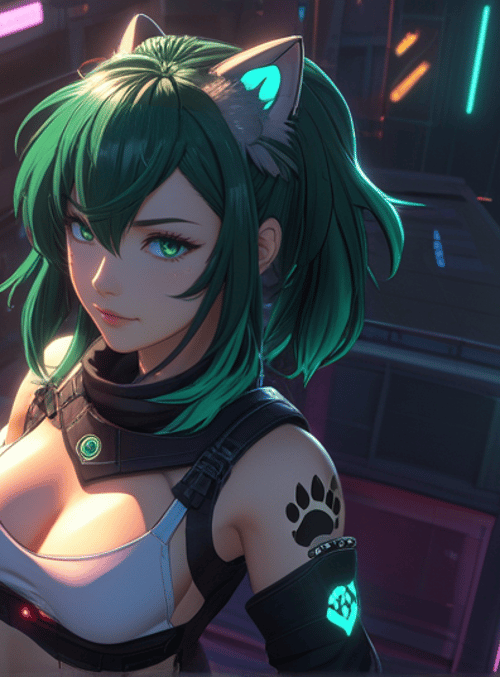 cyberpunk girl, cat ears, neon