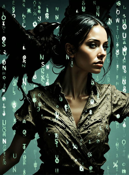 woman, crow, code