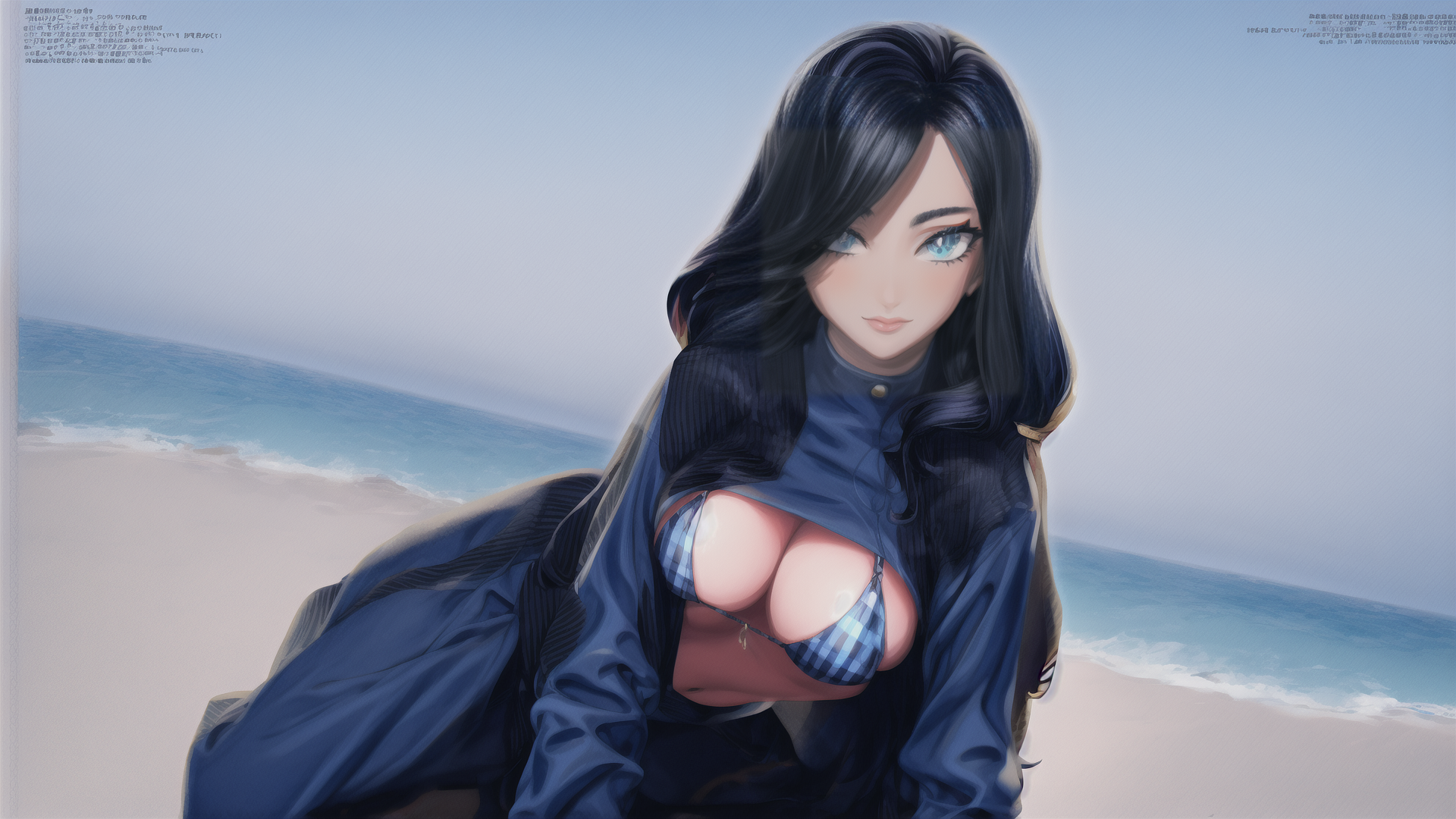 AI generated wallpaper featuring woman, beach, swimsuit