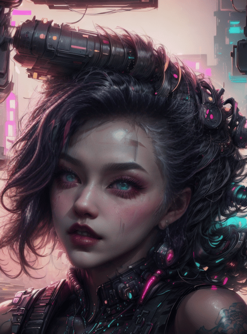 cyborg, woman, neon
