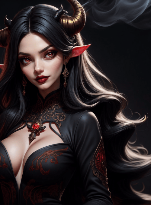 devil, woman, horn, elf, fire, smoke
