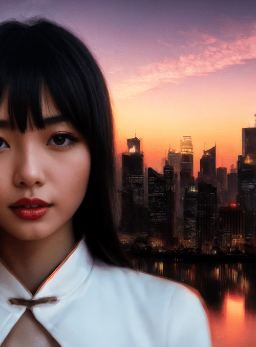 woman, cityscape, skyline