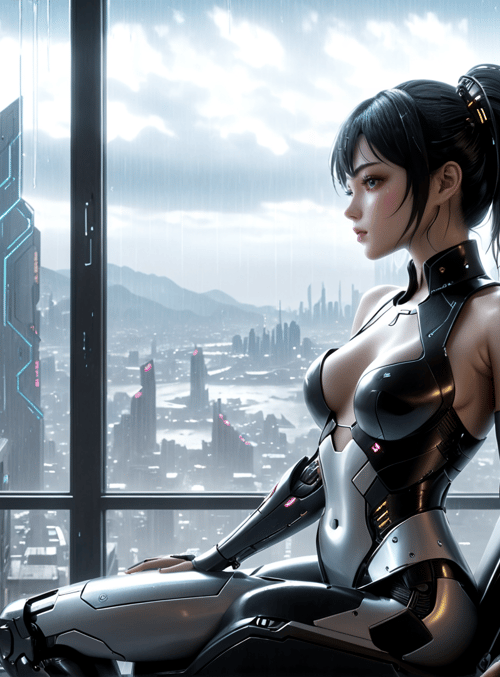 cyborg, woman, chair