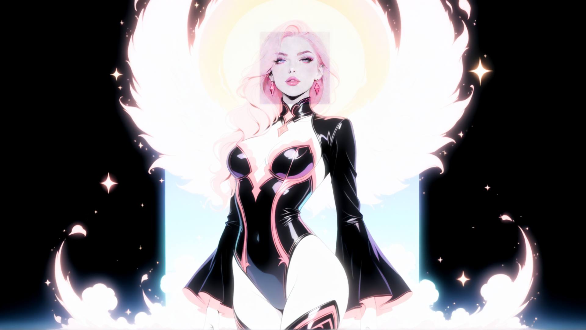 AI generated wallpaper featuring angel, woman, anime