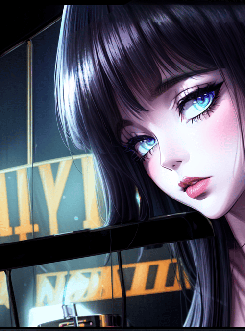 girl, piano, neon