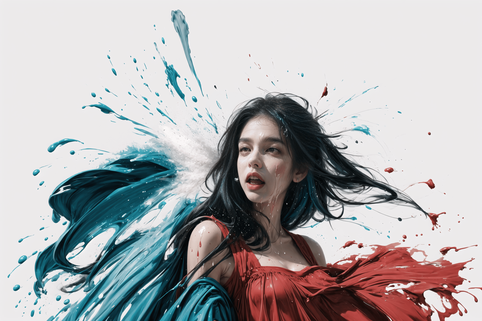 AI generated wallpaper featuring woman, paint, splash