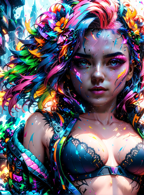 woman, neon, cyberpunk