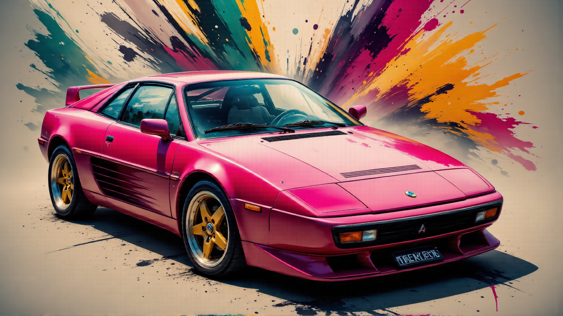AI generated wallpaper featuring sports car, car, ferrari, pink car, vintage car, roadster