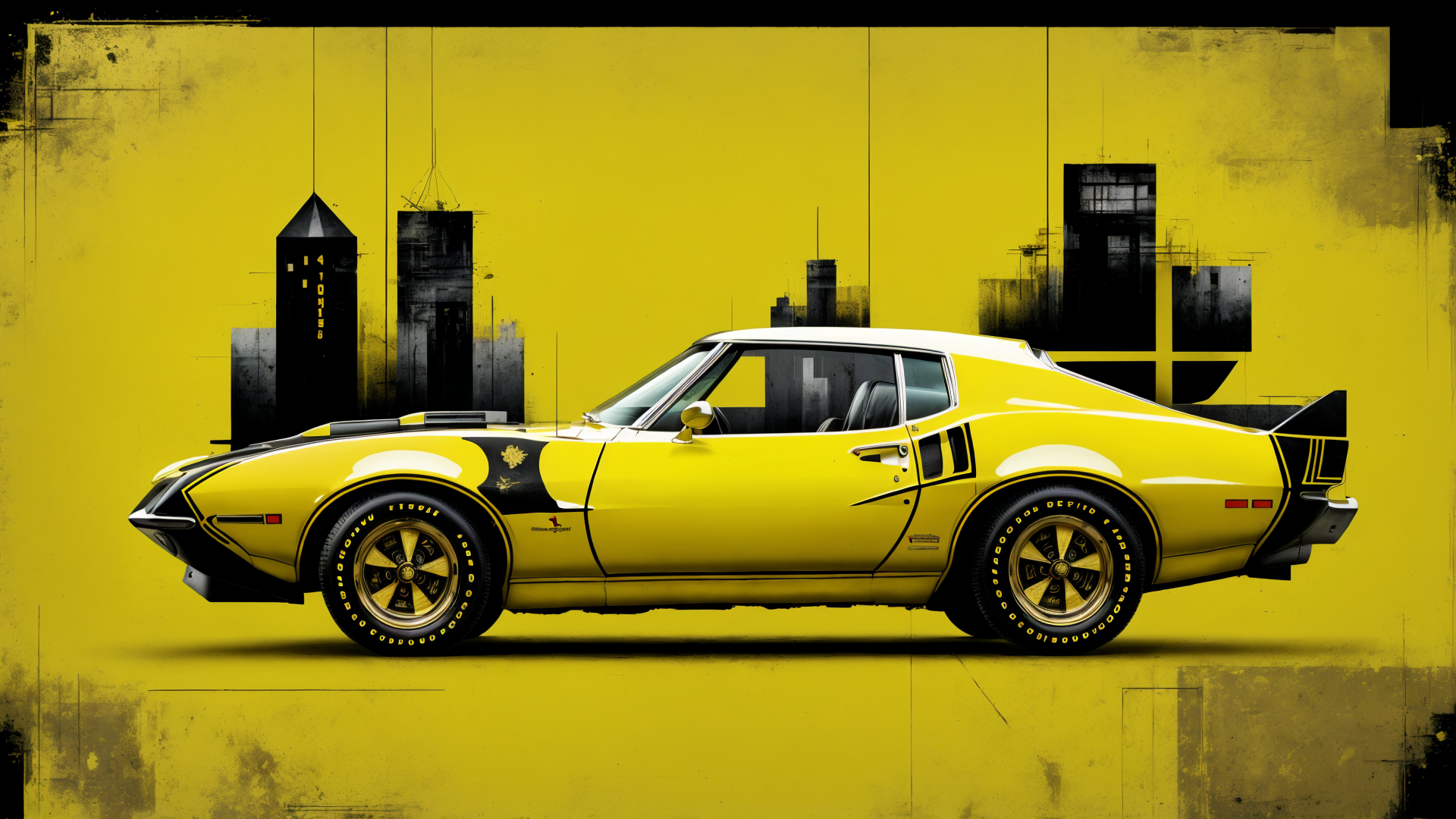AI generated wallpaper featuring car, muscle car, classic car, yellow car, sports car