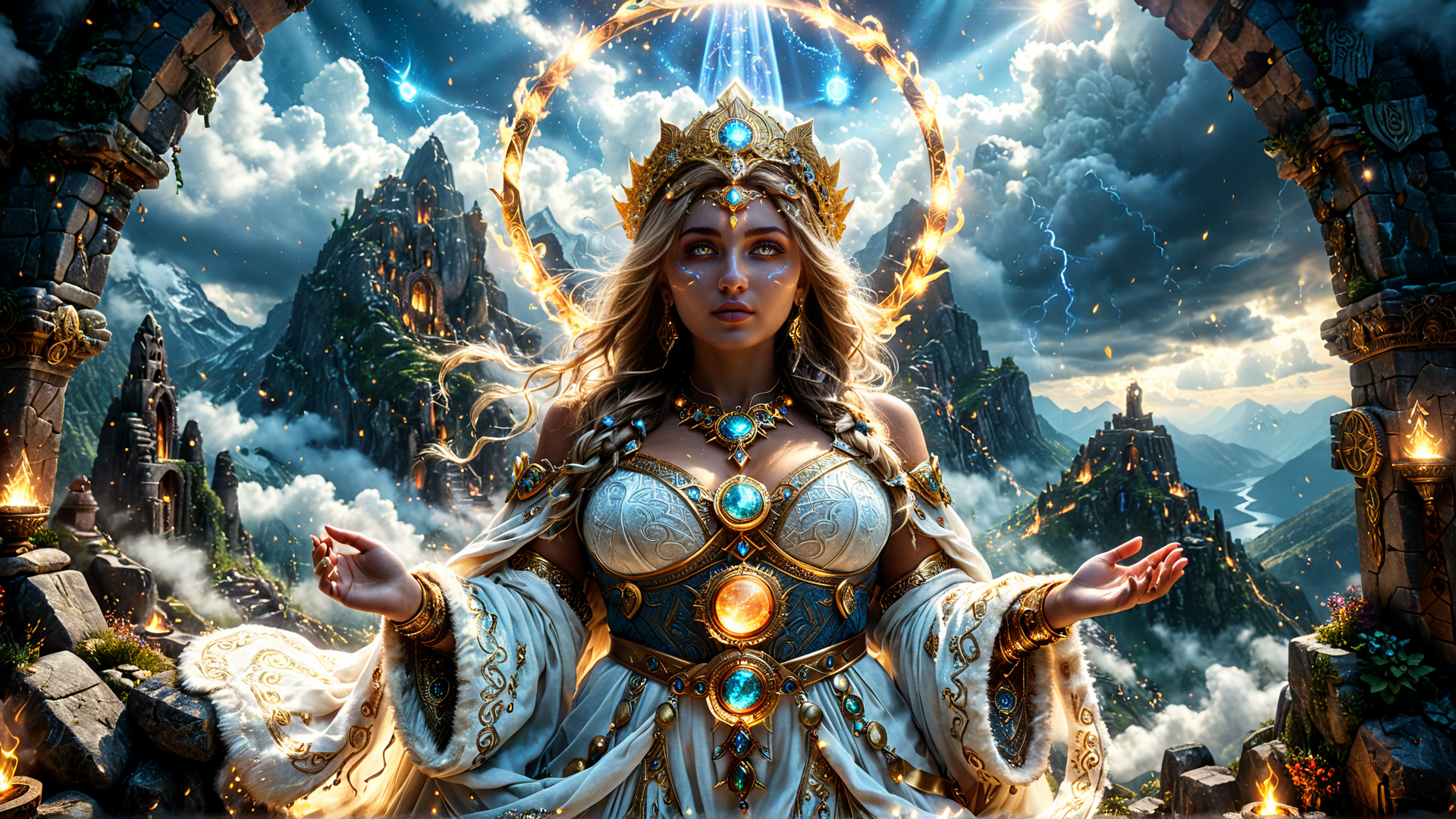 AI generated wallpaper featuring queen, goddess, castle