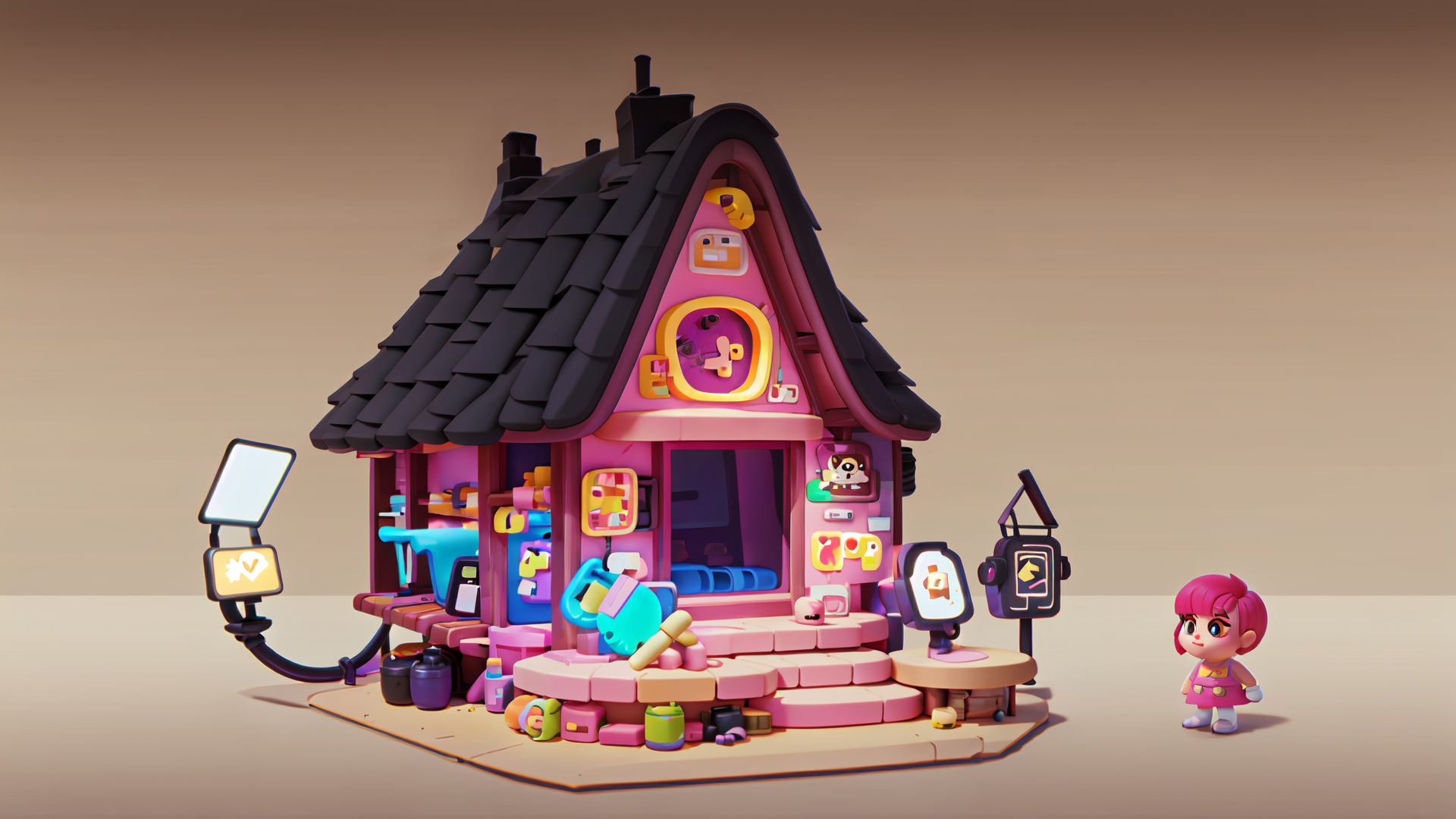 AI generated wallpaper featuring house, girl, toys