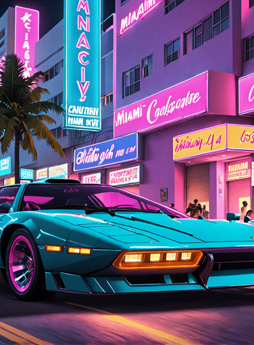 car, city, neon