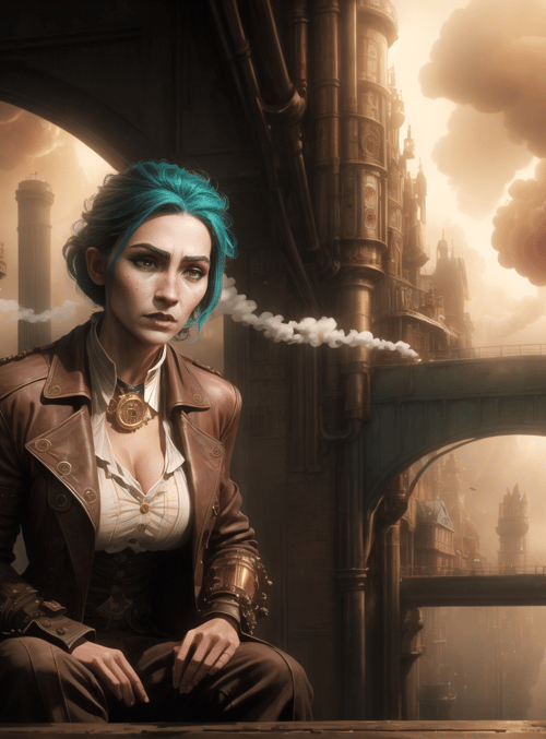 woman, steampunk, city